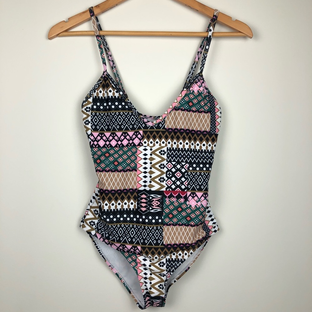 Patch Work Print Onepiece Swimsuit - image 1